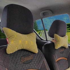 Elegant Comfy Car Neck Rest Pillow in Beige Bee Design 