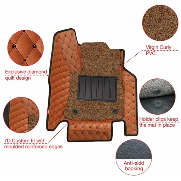 Elegant 7D Car Floor Mat Tan and Black Compatible With Mahndra Xuv700 5 Seater