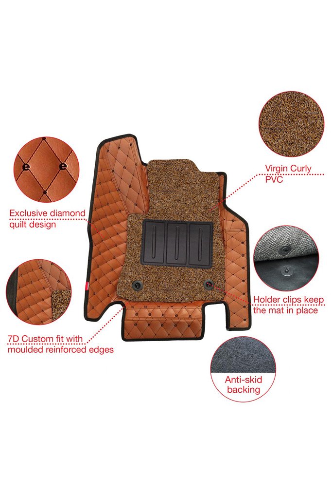 Elegant 7D Car Floor Mat Tan and Black Compatible With Mahindra Kuv100