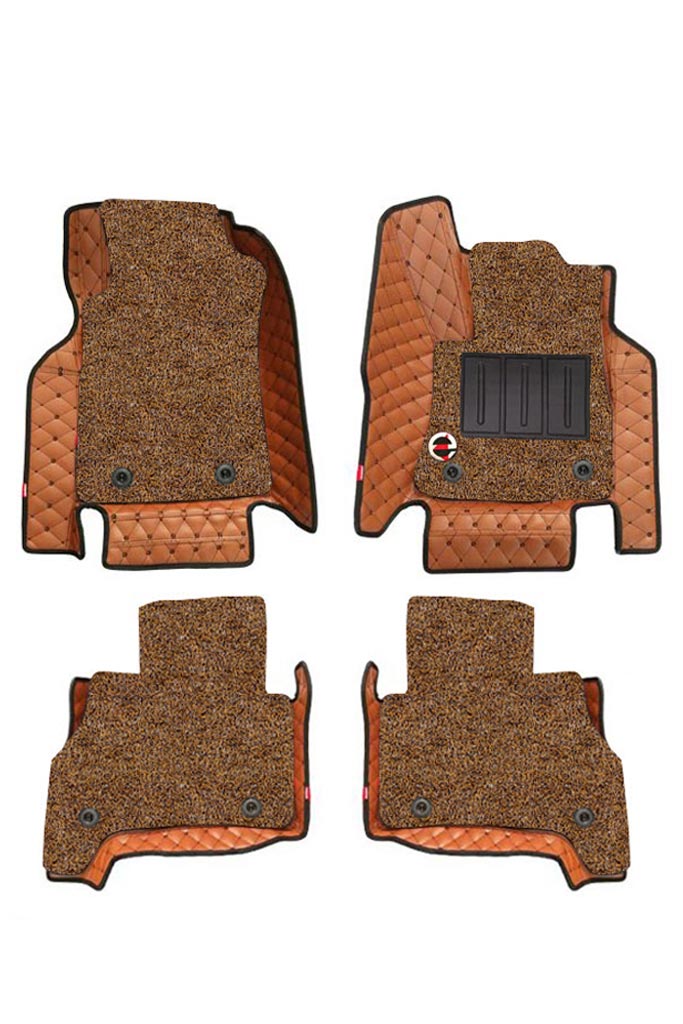 Elegant 7D Car Floor Mat Tan and Black Compatible With Hyundai Alcazar