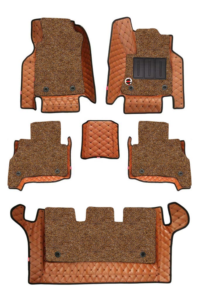 Elegant 7D Car Floor Mat Tan and Black Compatible With Toyota Fortuner 2016 Onwards