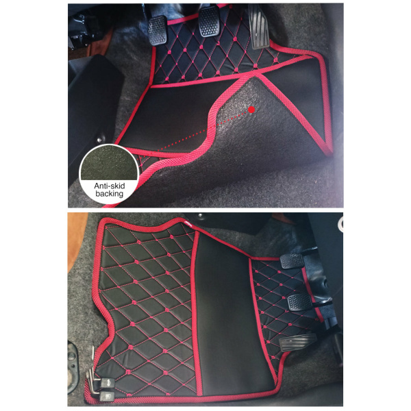 Elegant Luxury Leatherette Car Floor Mat Black and Red Compatible With Honda Crv 2018 Onwards