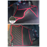 Elegant Luxury Leatherette Car Floor Mat Black and Red Compatible With Honda Mobilio