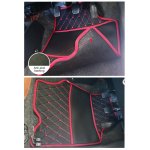 Elegant Luxury Leatherette Car Floor Mat Black and Red Compatible With Nissan Terrano