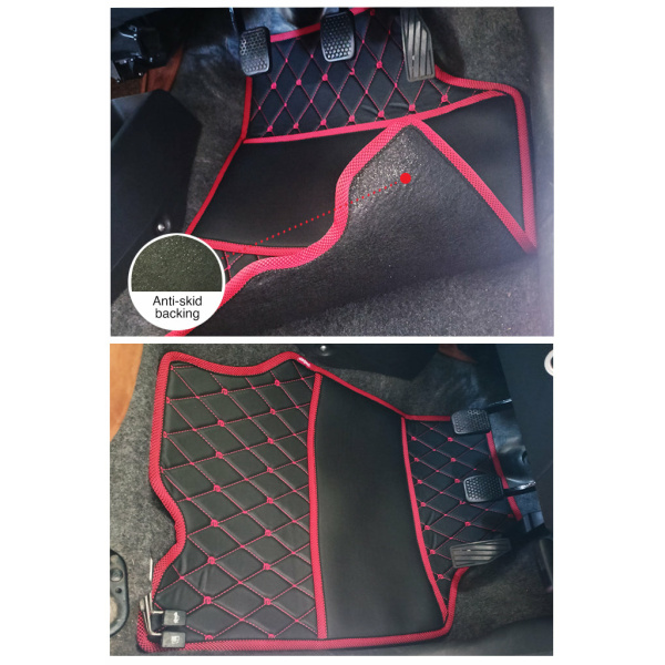 Elegant Luxury Leatherette Car Floor Mat Black and Red Compatible With Mahindra Bolero Neo
