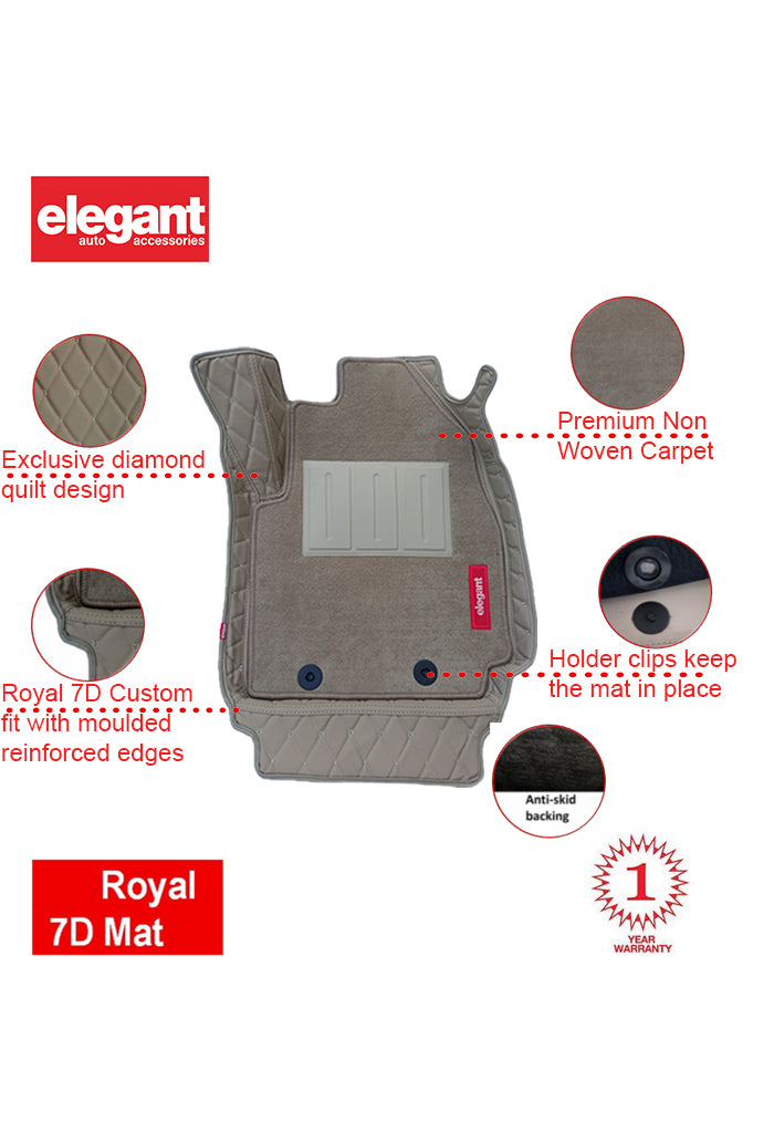 Elegant Royal 7D Car Floor Mat Beige Compatible With Fiat Punto
