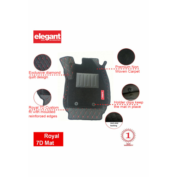 Elegant Royal 7D Car Floor Mat Black and Red Compatible With Maruti Wagon R 2019 Onwords