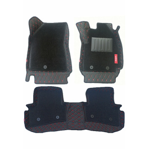 Elegant Royal 7D Car Floor Mat Black and Red Compatible With Skoda Kushaq
