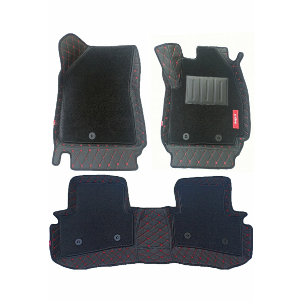 Elegant Royal 7D Car Floor Mat Black and Red Compatible With Volkswagen Ameo