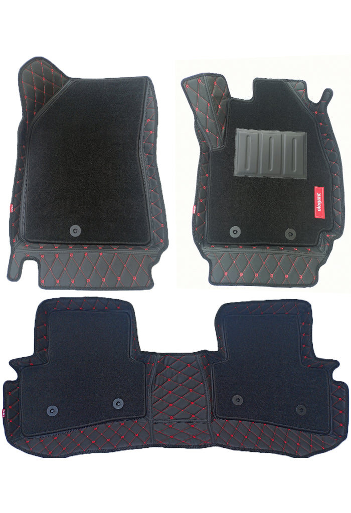 Elegant Royal 7D Car Floor Mat Black and Red Compatible With Fiat Punto