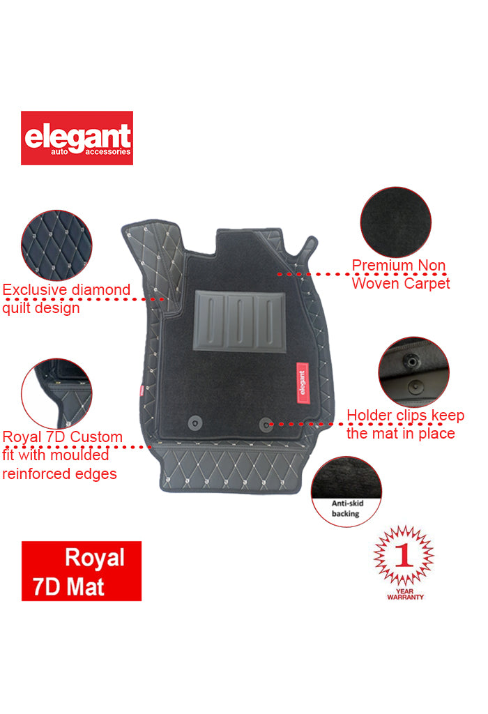 Elegant Royal 7D Car Floor Mat Black and White Compatible With Tata Indica