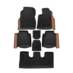 Elegant Diamond 3D Car Floor Mat Black and Beige Compatible With Kia Carnival 7 Seater