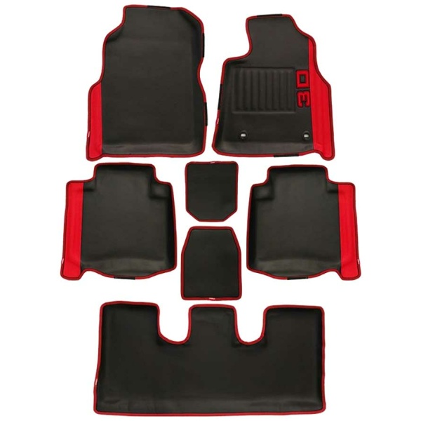 Elegant Diamond 3D Car Floor Mat Black and Red Compatible With Toyota Fortuner