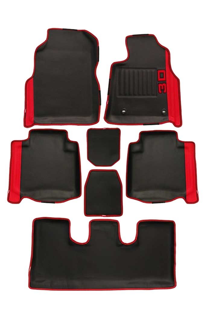 Elegant Diamond 3D Car Floor Mat Black and Red Compatible With Kia Carnival 7 Seater