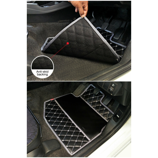 Elegant Luxury Leatherette Car Floor Mat Black and Orange Compatible With Toyota Innova