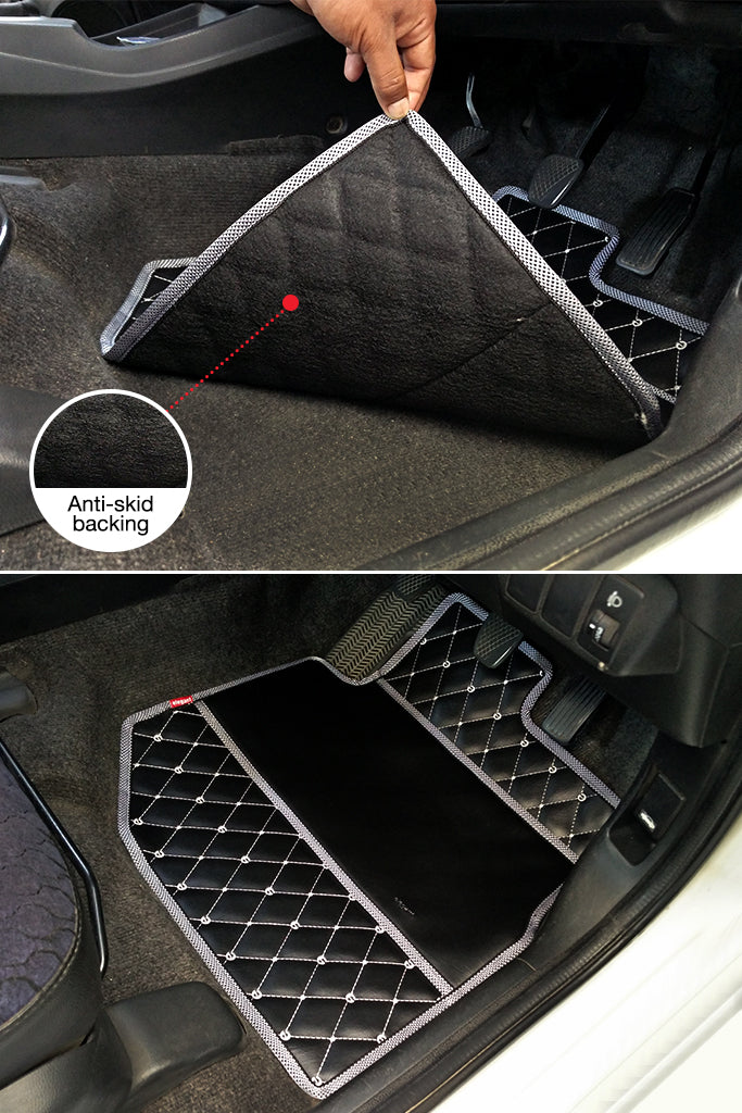 Elegant Luxury Leatherette Car Floor Mat Black and White Compatible With Chevrolet Enjoy
