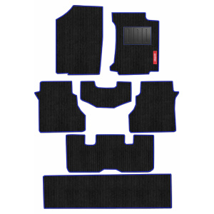 Elegant Cord Carpet Car Floor Mat Black and Blue Compatible With Kia Carens 7 Seater