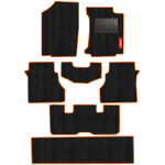 Elegant Cord Carpet Car Floor Mat Black and Orange Compatible With Hyundai Alcazar
