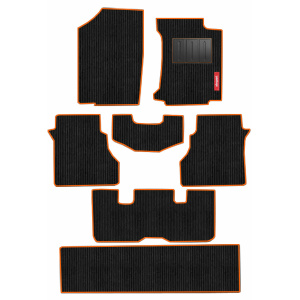 Elegant Cord Carpet Car Floor Mat Black and Orange Compatible With Kia Carens 7 Seater