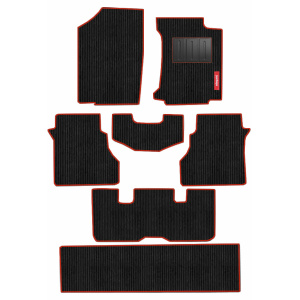 Elegant Cord Carpet Car Floor Mat Black and Red Compatible With Mitsubishi Pajero Sport