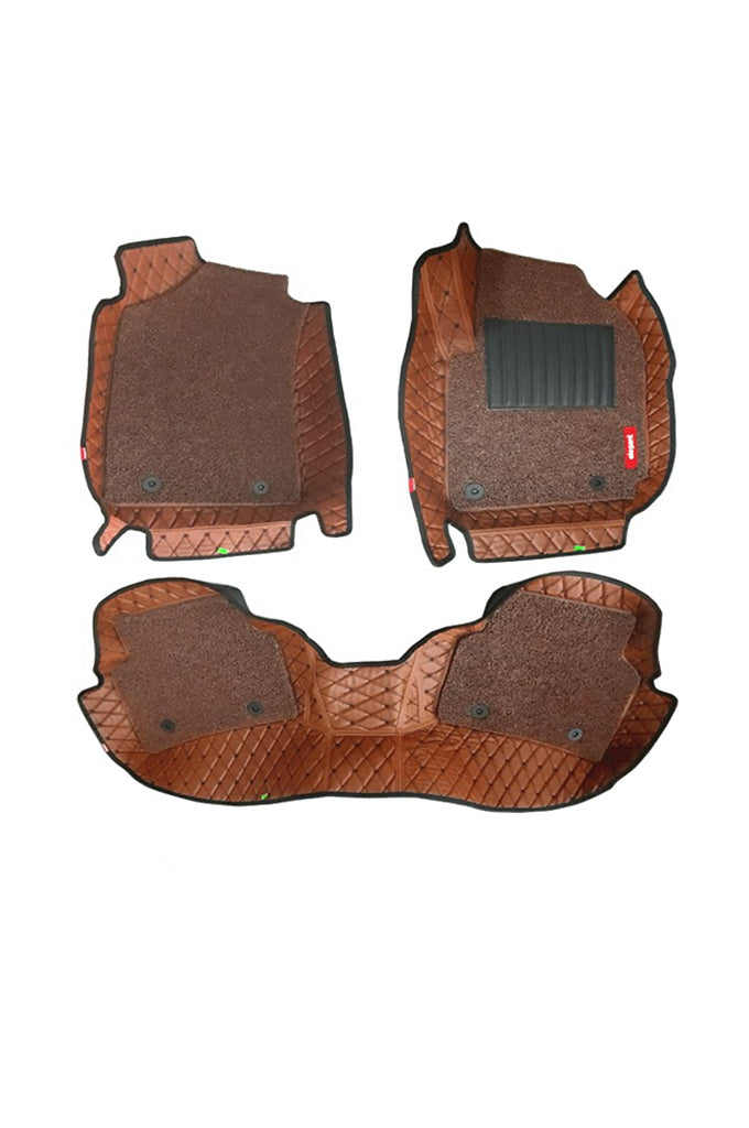 Elegant 7D Car Floor Mat Tan and Black Compatible With Skoda Kushaq