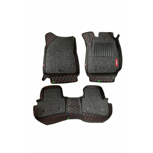 Elegant 7D Car Floor Mat Black and Red Compatible With Skoda Laura