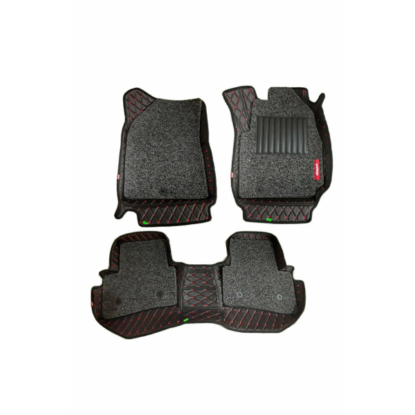 Elegant 7D Car Floor Mat Black and Red Compatible With Hyundai I20 2020