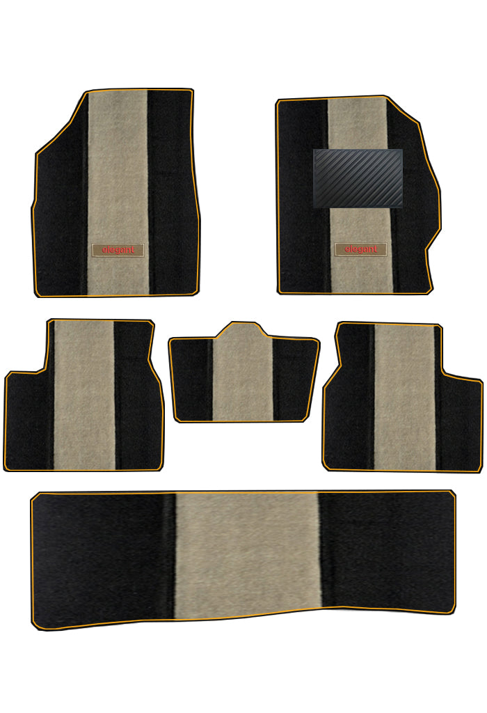 Elegant Edge Carpet Car Floor Mat Beige and Black Compatible With Mahindra Bolero