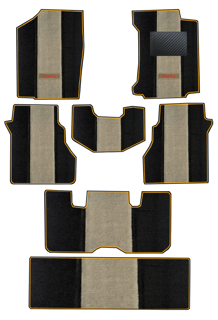 Elegant Edge Carpet Car Floor Mat Beige and Black Compatible With Kia Carens 7 Seater