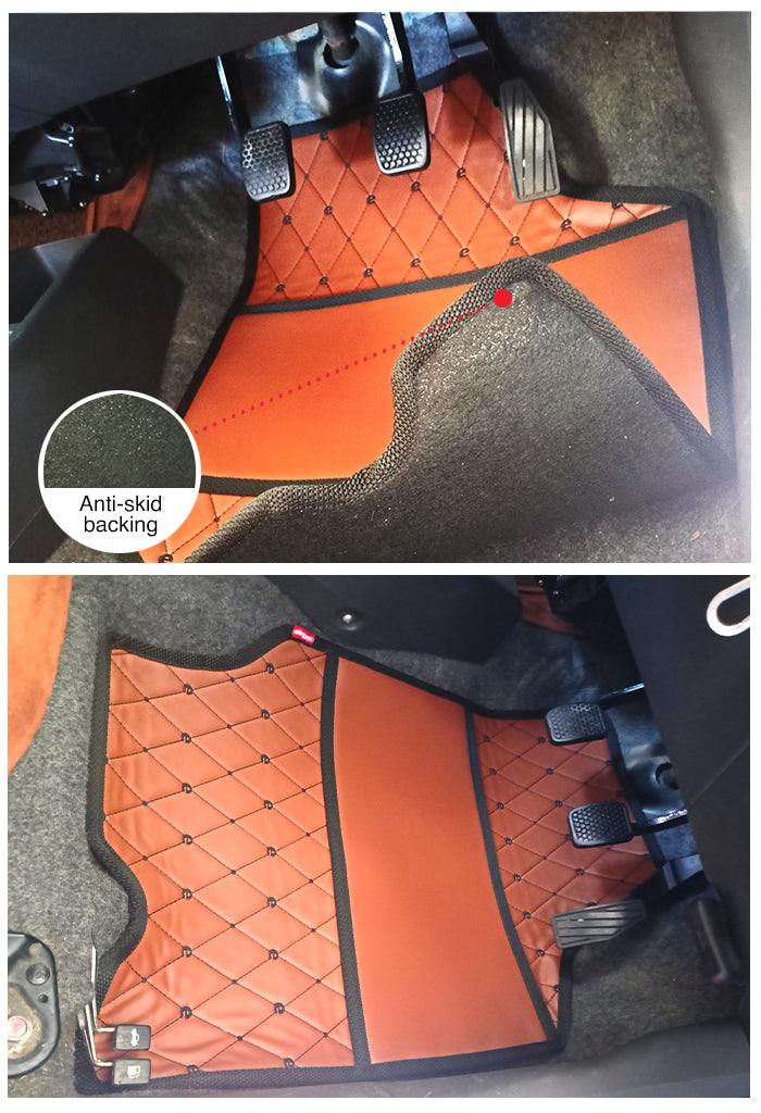 Elegant Luxury Leatherette Car Floor Mat Tan Compatible With Mahindra Thar 2016-2019