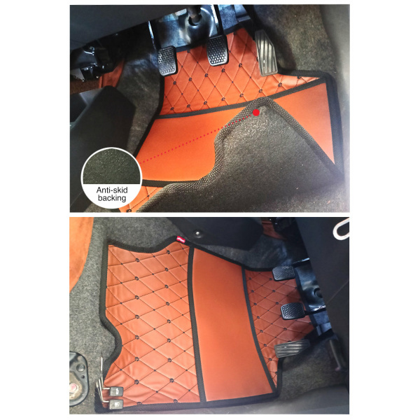 Elegant Luxury Leatherette Car Floor Mat Tan Compatible With Hyundai Alcazar