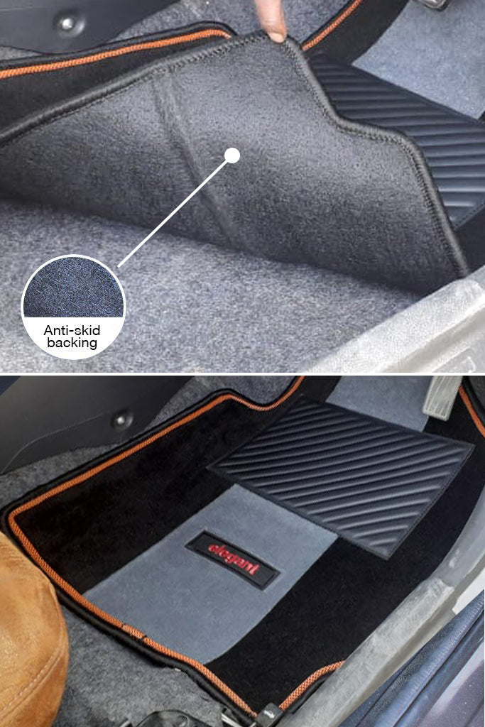 Elegant Edge Carpet Car Floor Mat Black and Grey Compatible With Mahindra Scorpio 2014-2015