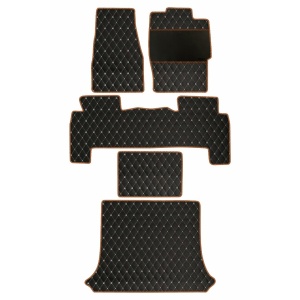 Elegant Luxury Leatherette Car Floor Mat Black and Orange Compatible With Mahindra Scorpio 2016-2021