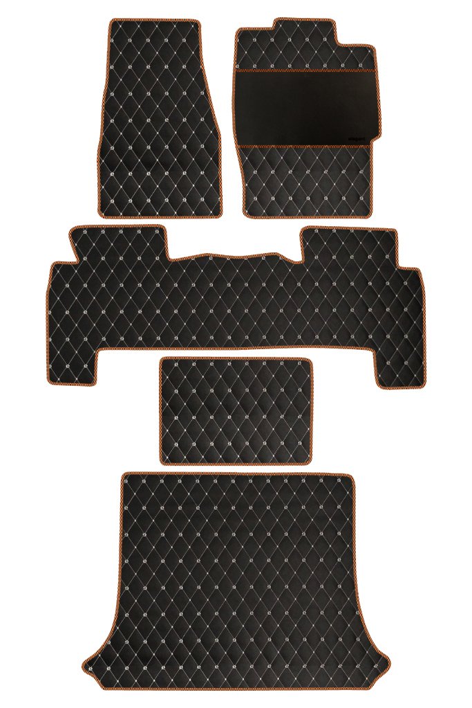 Elegant Luxury Leatherette Car Floor Mat Black and Orange Compatible With Honda Crv 2018 Onwards