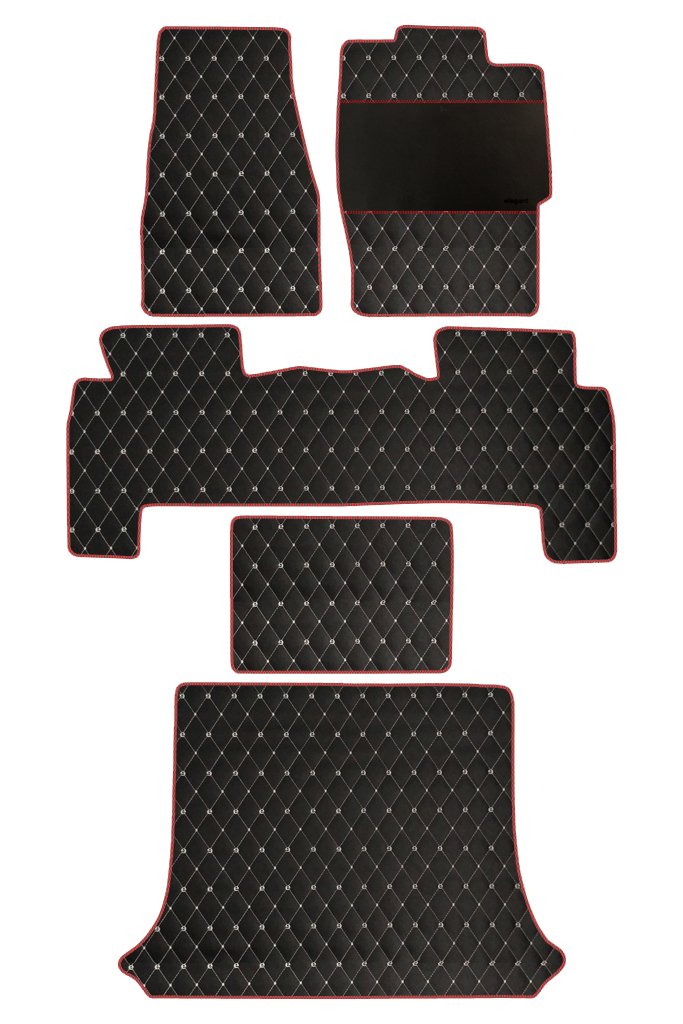 Elegant Luxury Leatherette Car Floor Mat Black and Red Compatible With Mahindra Scorpio