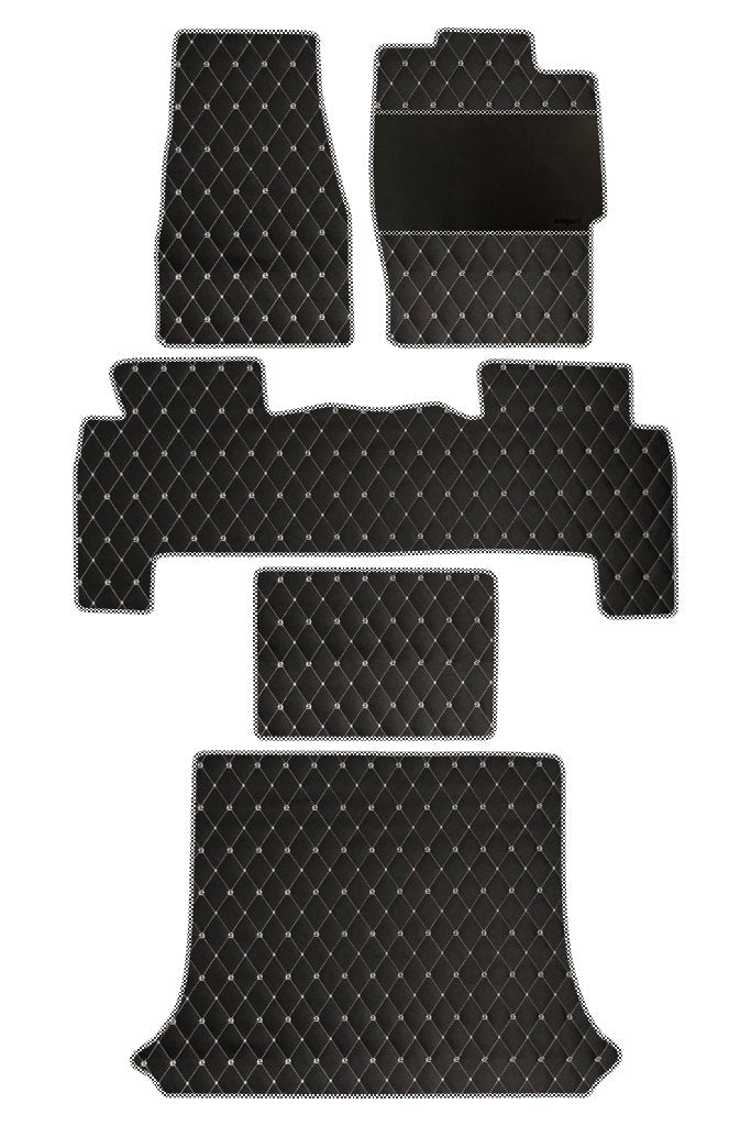 Elegant Luxury Leatherette Car Floor Mat Black and White Compatible With Mahindra Scorpio