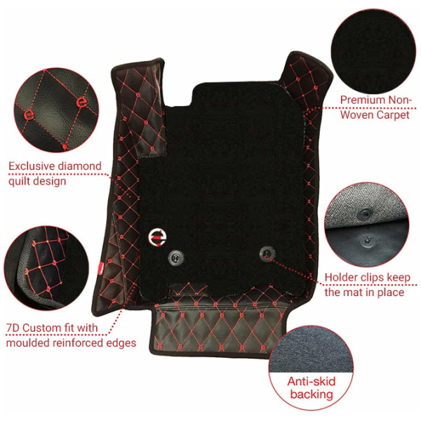 Elegant Royal 7D Car Floor Mat Black and Red Compatible With Mahindra Scorpio 2016-2021