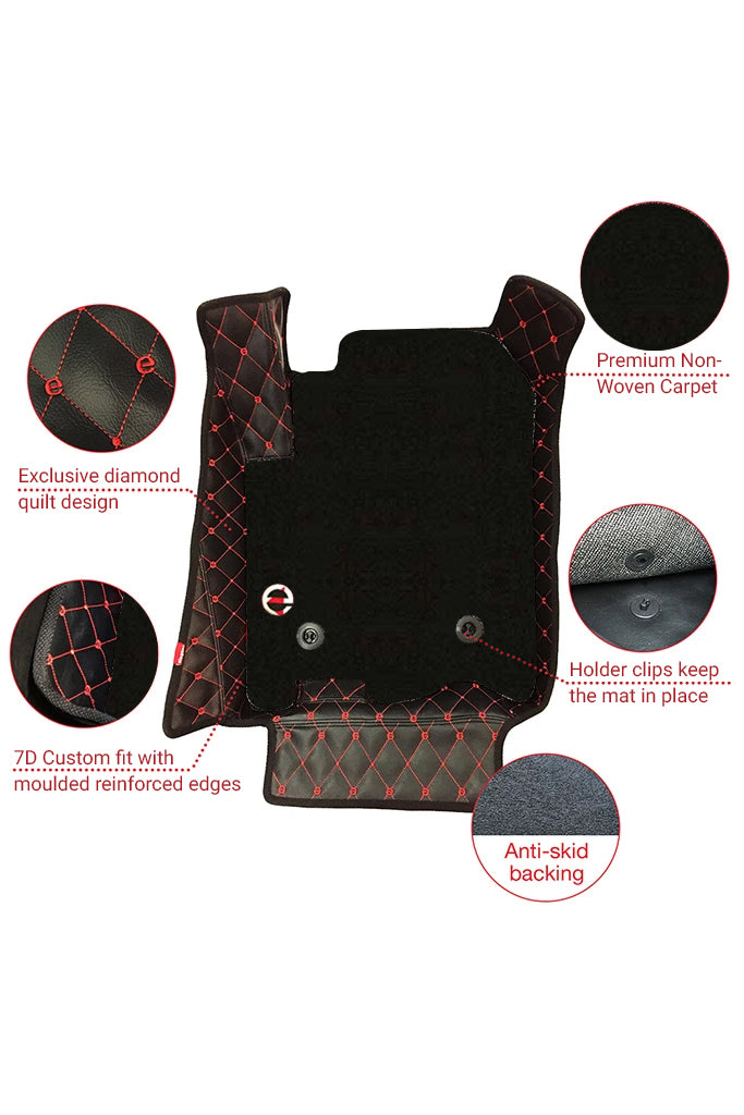 Elegant Royal 7D Car Floor Mat Black and Red Compatible With Kia Carnival