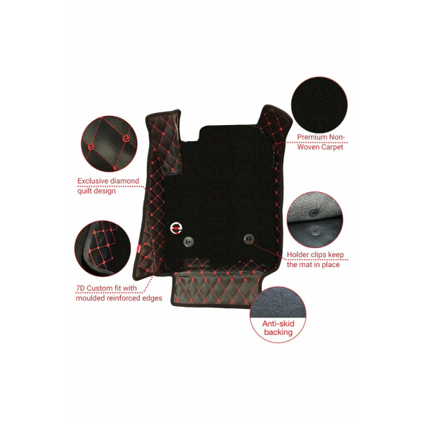 Elegant 7D Car Floor Mat Black and Red Compatible With Mahindra Alturas G4