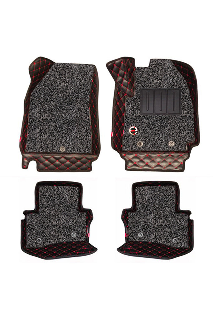 Elegant 7D Car Floor Mat Black and Red Compatible With Toyota Innova Crysta