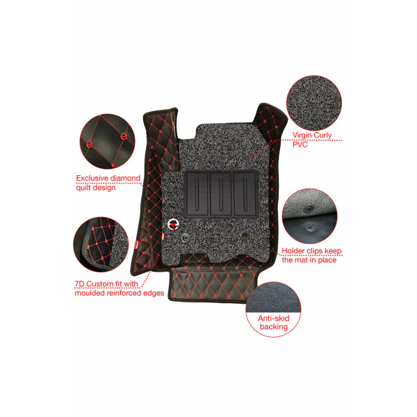 Elegant Royal 7D Car Floor Mat Black and Red Compatible With Mahindra Marazzo