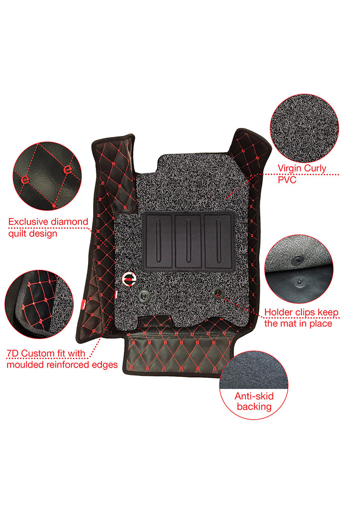 Elegant Royal 7D Car Floor Mat Black and Red Compatible With Toyota Fortuner