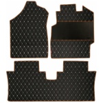 Elegant Luxury Leatherette Car Floor Mat Black and Orange Compatible With Mahindra Thar