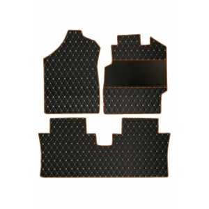 Elegant Luxury Leatherette Car Floor Mat Black and Orange Compatible With Mahindra Thar 2016-2019