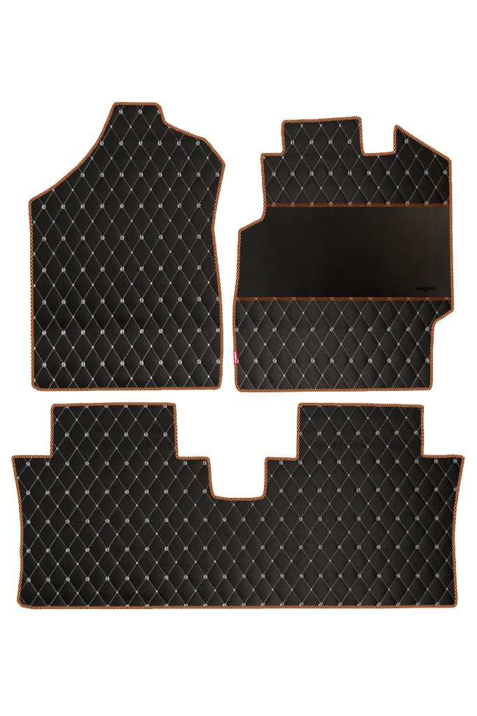 Elegant Luxury Leatherette Car Floor Mat Black and Orange Compatible With Mahindra Thar 2016-2019