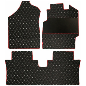 Elegant Luxury Leatherette Car Floor Mat Black and Red Compatible With Mahindra Thar 2020 Onwards