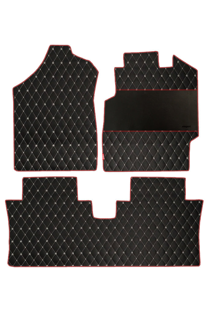 Elegant Luxury Leatherette Car Floor Mat Black and Red Compatible With Mahindra Thar 2016-2019