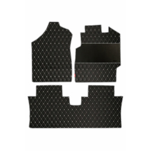 Elegant Luxury Leatherette Car Floor Mat Black and White Compatible With Mahindra Thar