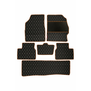 Elegant Luxury Leatherette Car Floor Mat Black and Orange Compatible With Nissan Terrano