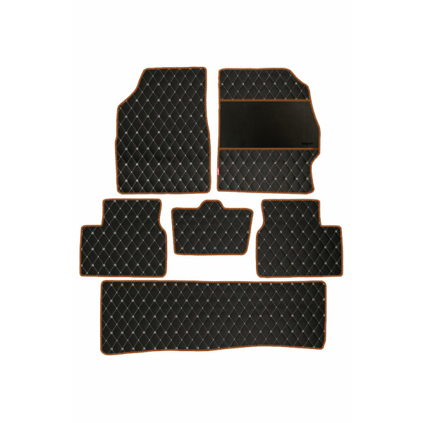 Elegant Luxury Leatherette Car Floor Mat Black and Orange Compatible With Land Rover Discovery 7 Seater
